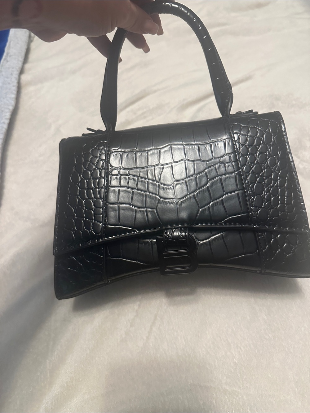 Black Croc-Embossed Top Handle Bag - Balenciaga